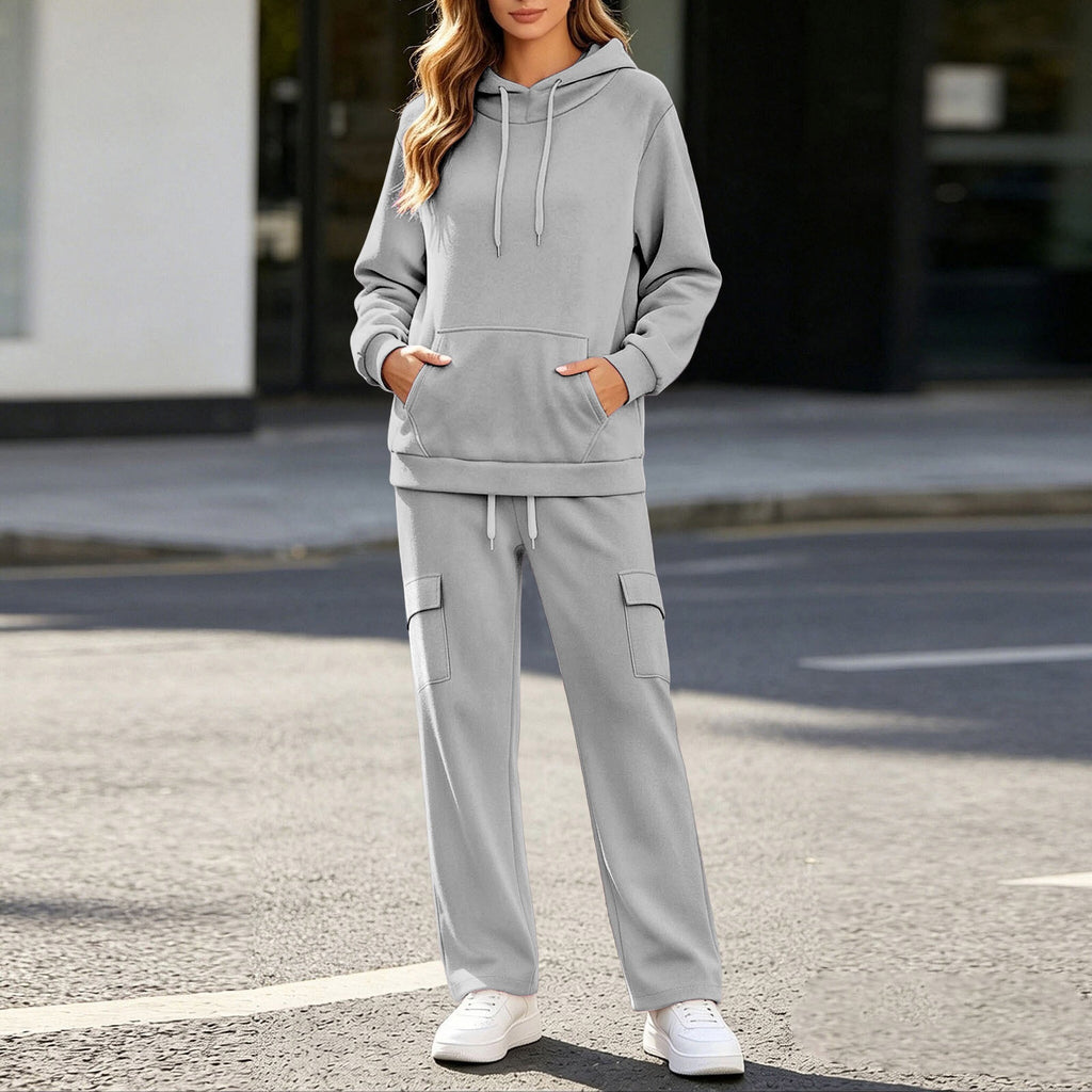 Hoodie Set Long-sleeve Sweatshirt With Fleece Lining And Matching Pants With Pockets Womens