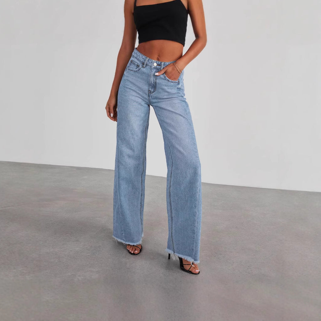 New Jeans For Women, Washed Loose Casual Straight-Leg Wide-Leg Floor-Length Pants For Women