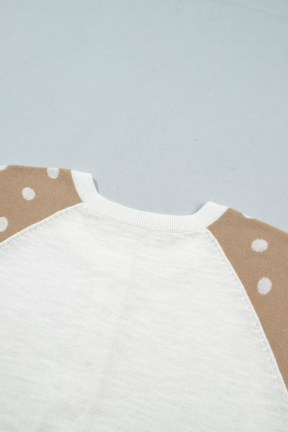 Women's White Polka Dot Contrast Long Sleeve Button V Neck Sweater - White