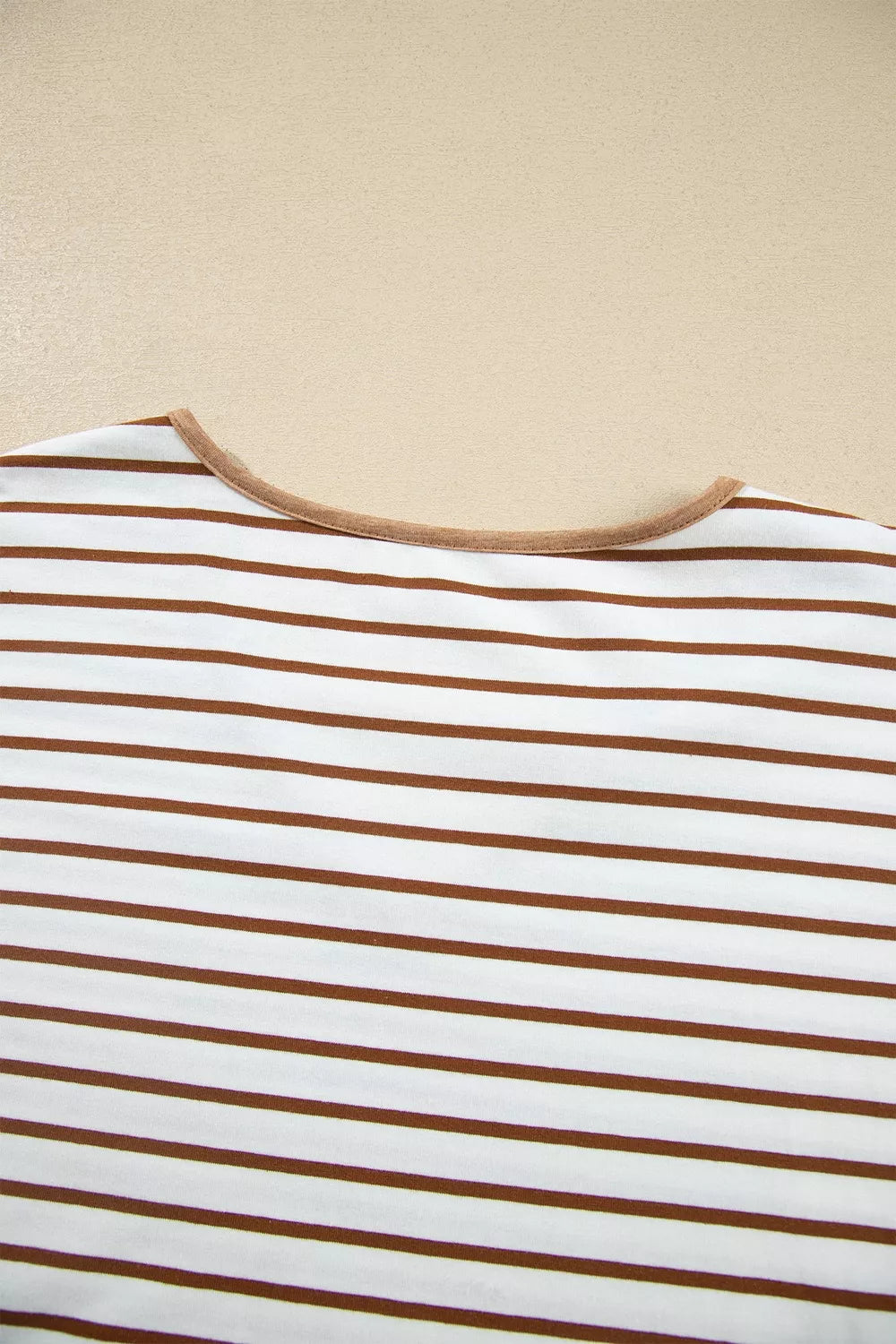 Women's Camel Stripe V Neck Ruffle Contrast Sleeve Top Drawstring Pants 2pcs Set - Camel