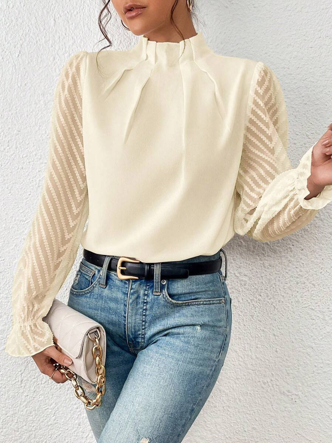 Women's Mock Neck Flounce Sleeve Blouse