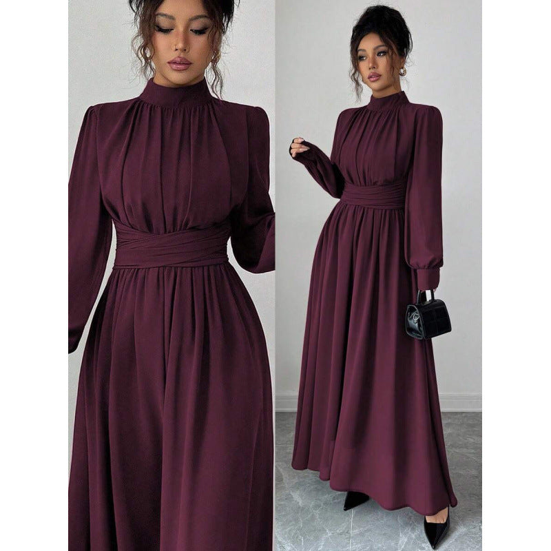Fitted Figure-flattering Long-sleeve Dress With A Tie Waist