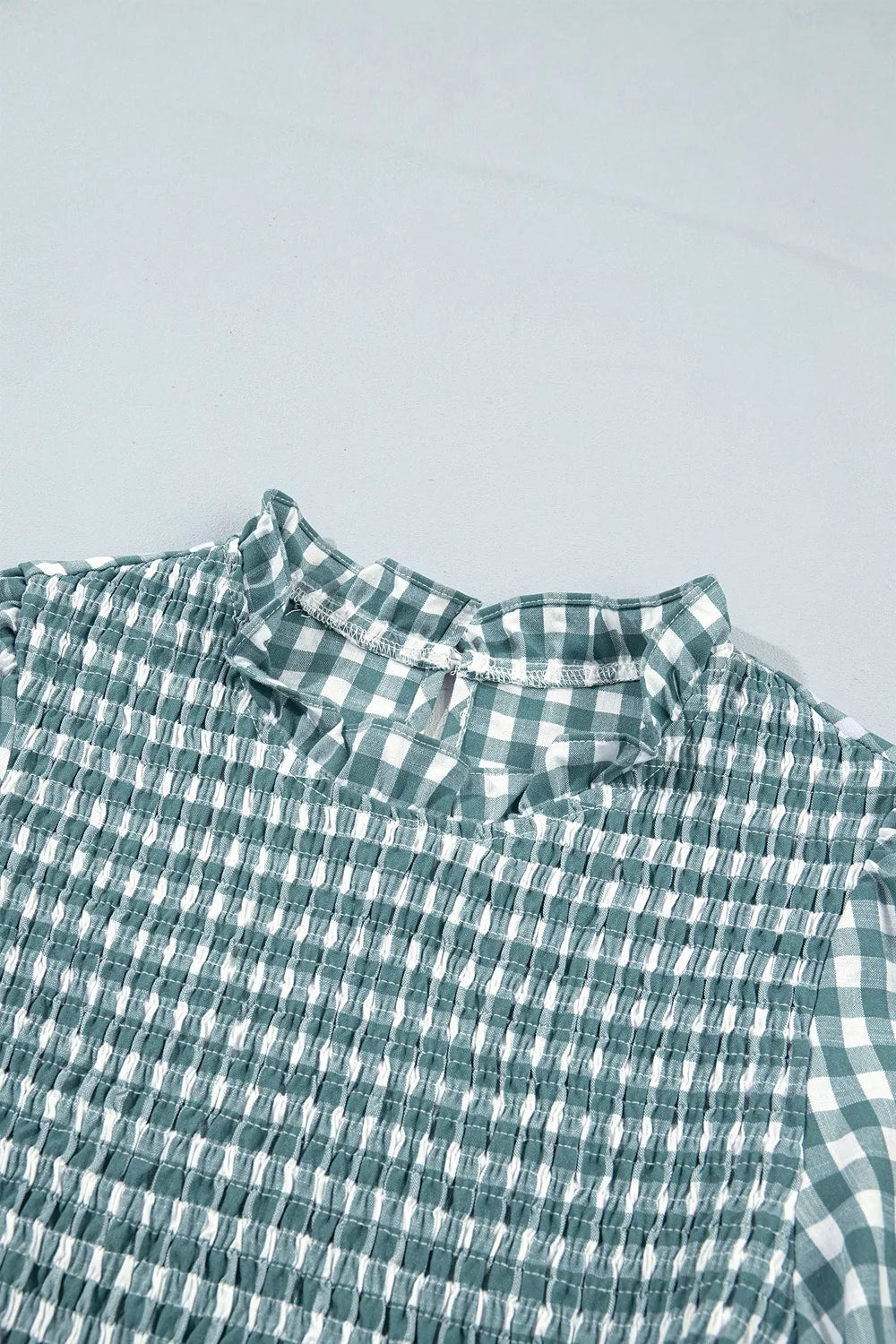 Women's Sage 3/4 Sleeve Shirred Plaid Peplum Top - Sage