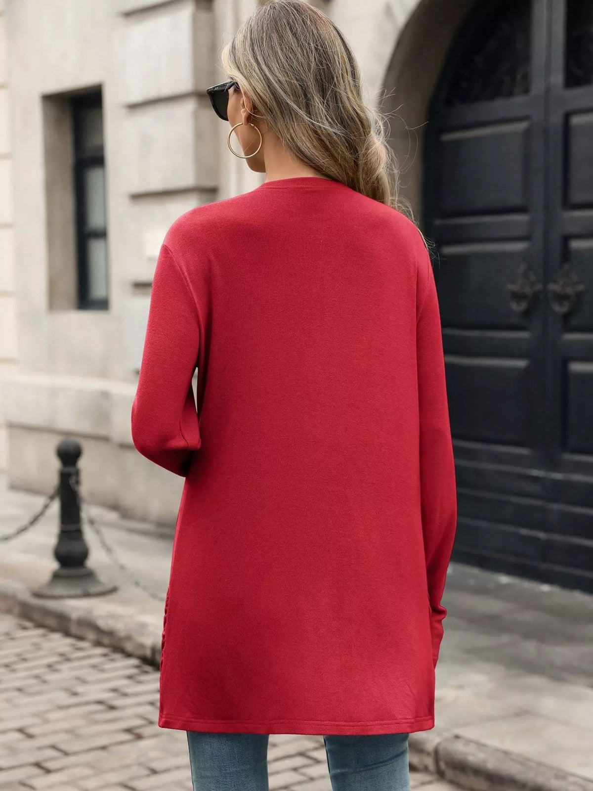 Women's Ruched Pocket Open Front Cardigan