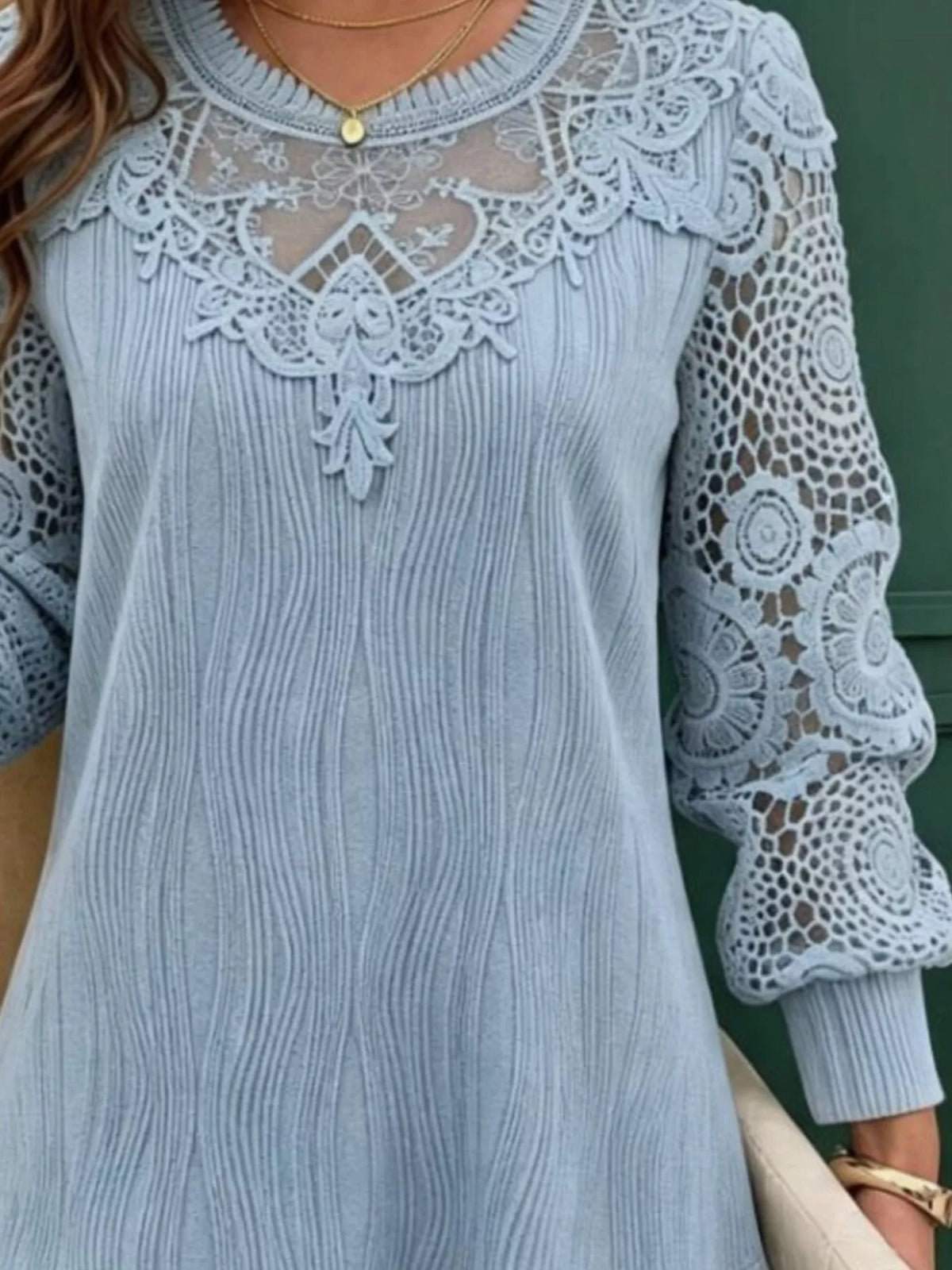 Women's Lace Patchwork Long Sleeve Blouse