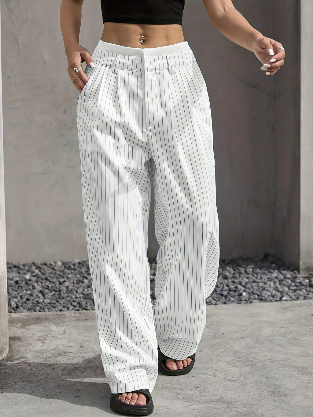 Export New High-Waist Draped Stripesd Suit Pants For Women Work Clothing Versatile Straight Fashion Casual Pants