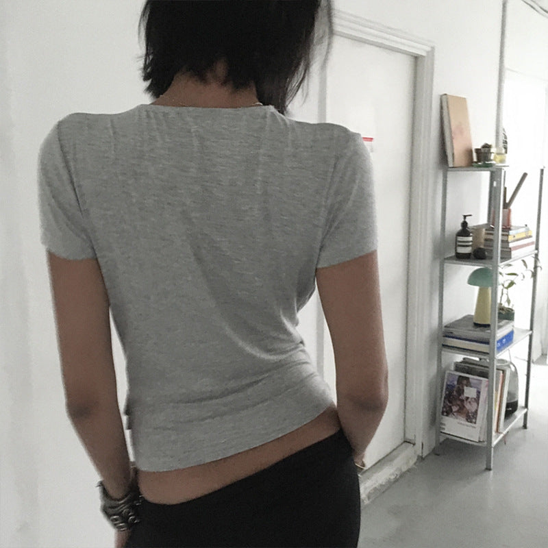 Sexy Deep-V Women's Fashionable Versatile Short-sleeve T-shirt