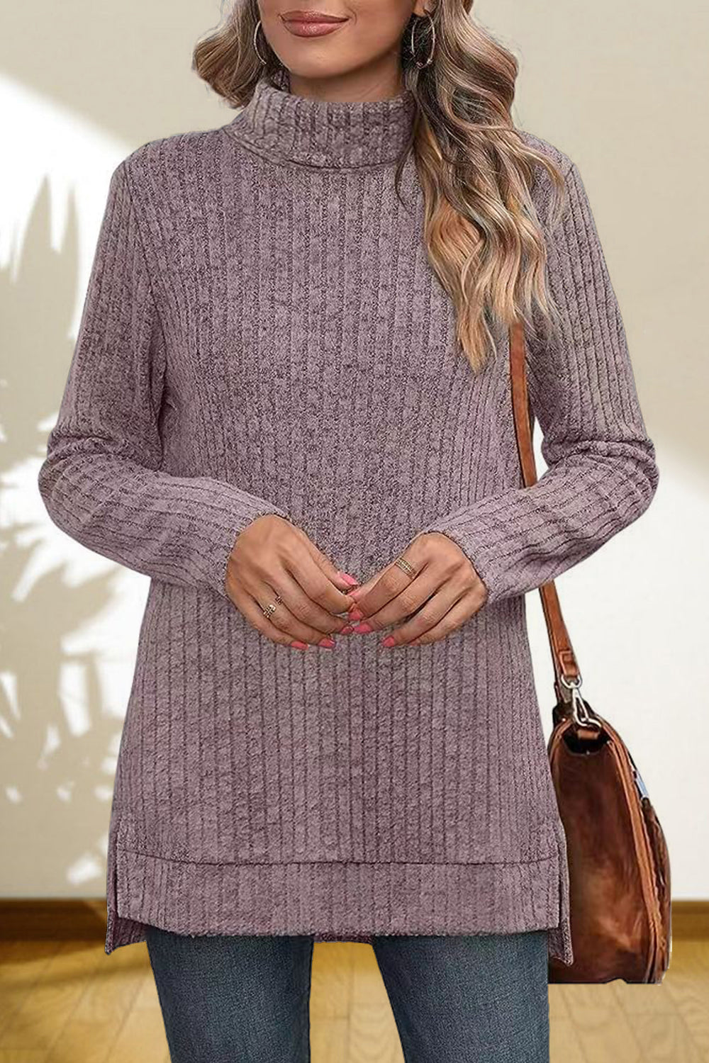 Women's Turtleneck High Low Top