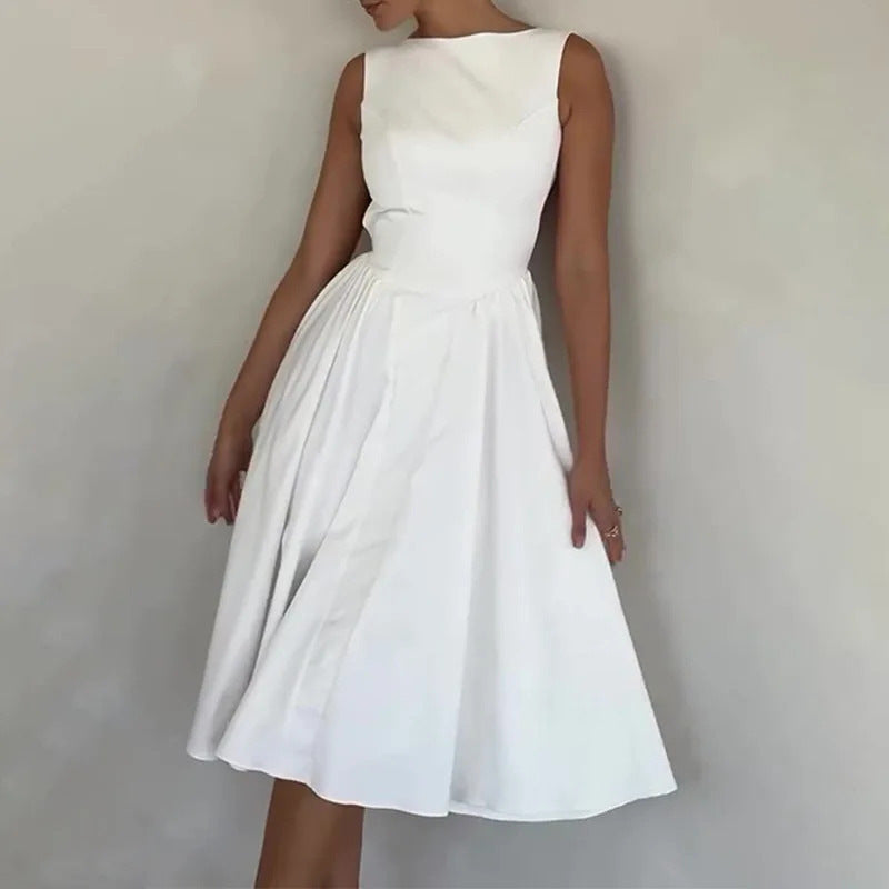 Women's Backless Fashion Crewneck Sleeveless Dress