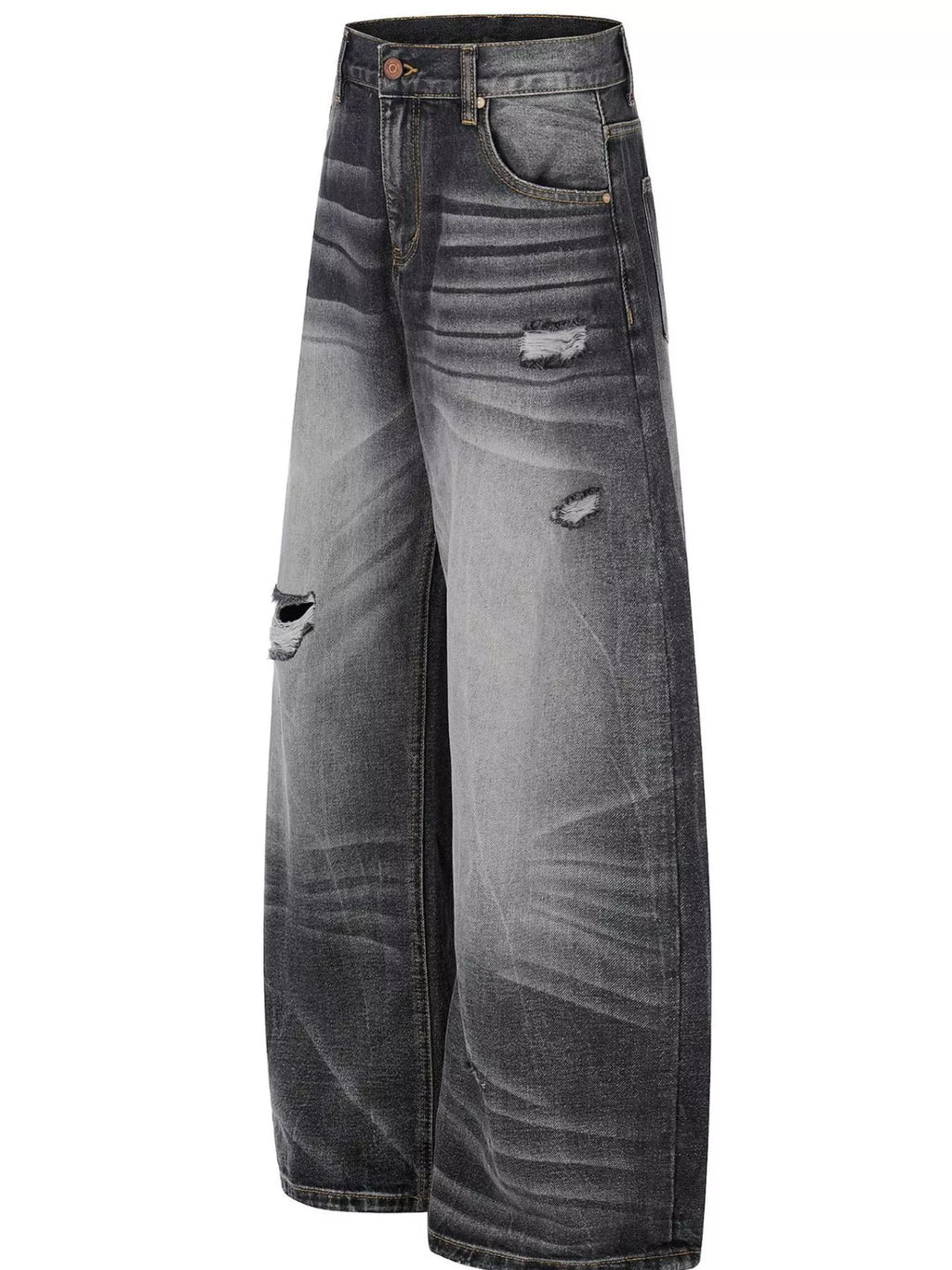 Men's Black Men's Distressed Wide-Leg Jeans, Plus Size - Black