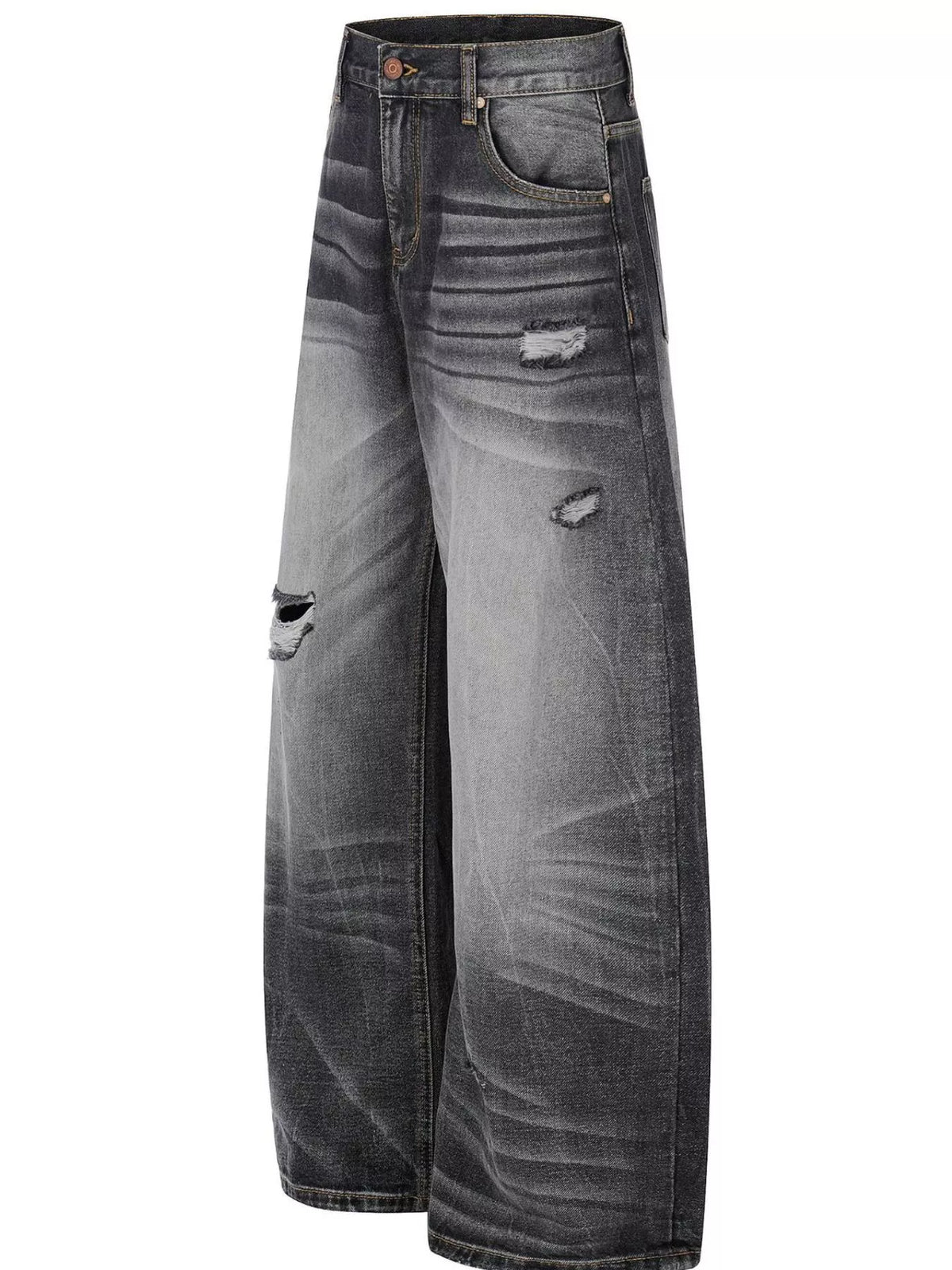 Men's Black Men's Distressed Wide-Leg Jeans, Plus Size - Black