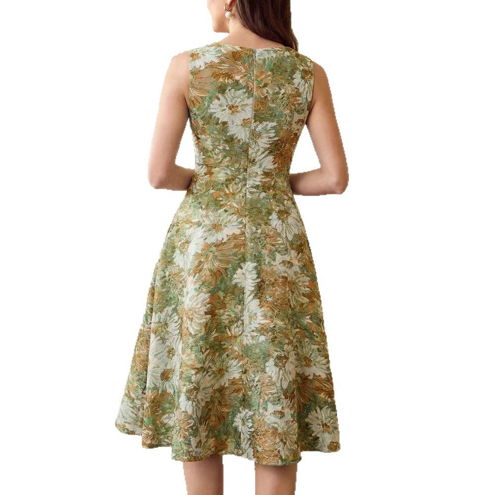 French-style Women's Retro Oil-painting Sleeveless Dress