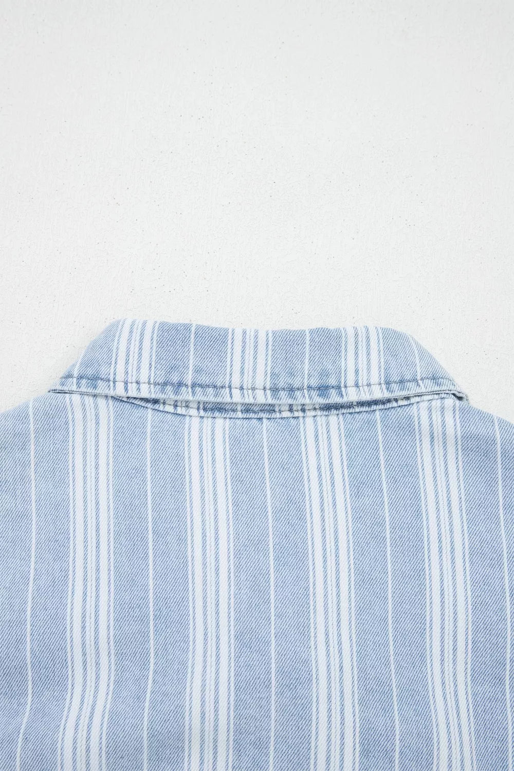 Women's Light Blue Stripe Boyfriend Chest Pocket Classic Denim Shacket - Light Blue
