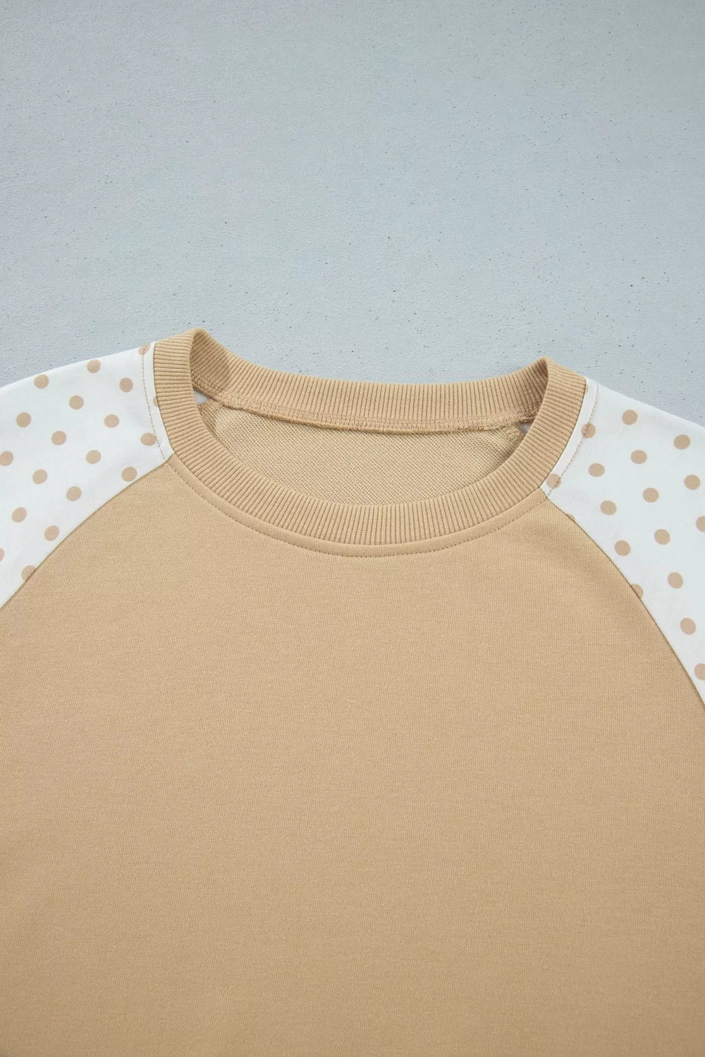 Women's Tan Polka Dot Patchwork Colorblock Long Sleeve Casual Two Piece Pants Set - Tan