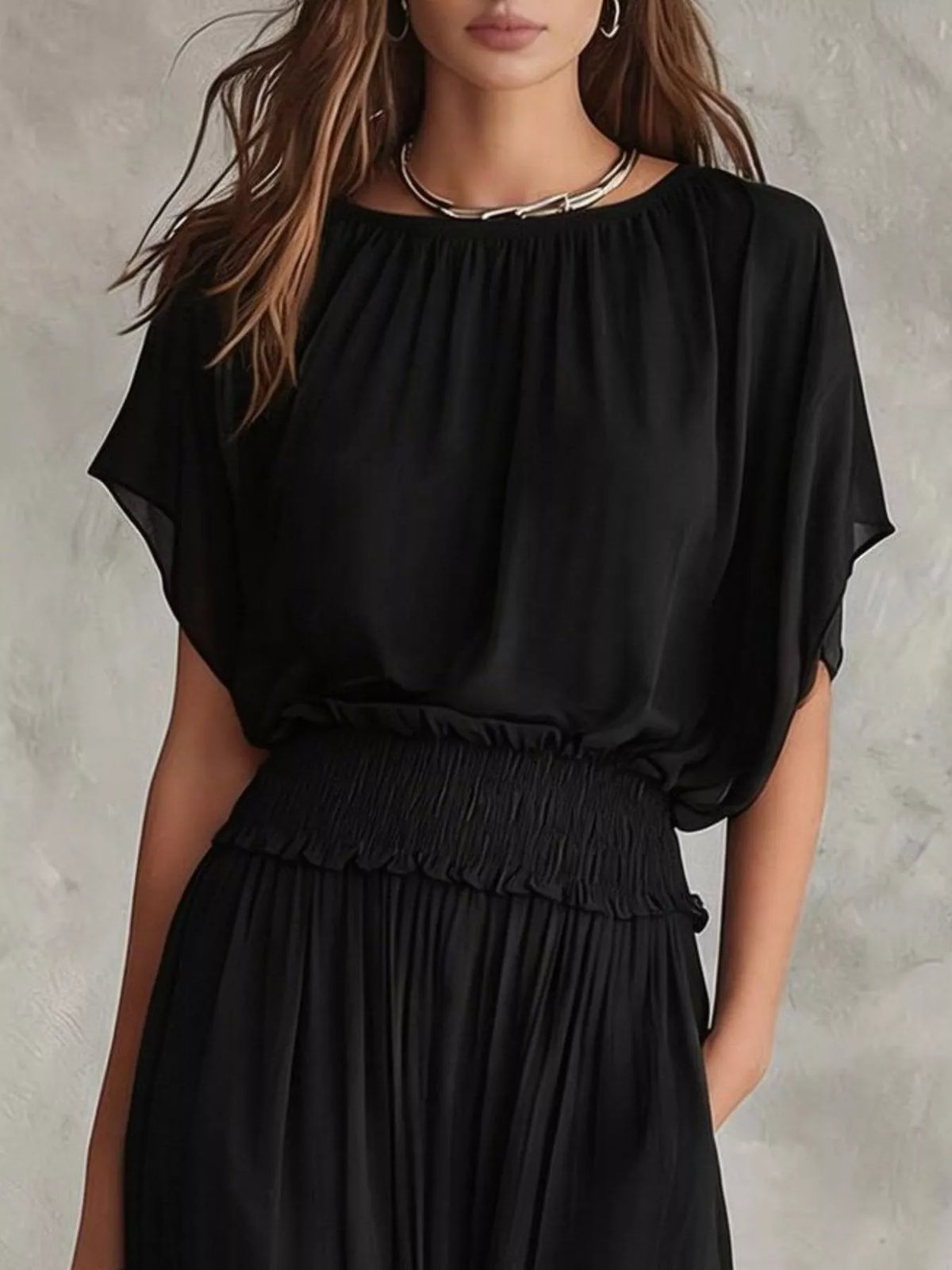 Women's Chiffon Maxi Dress with Smocked Waist