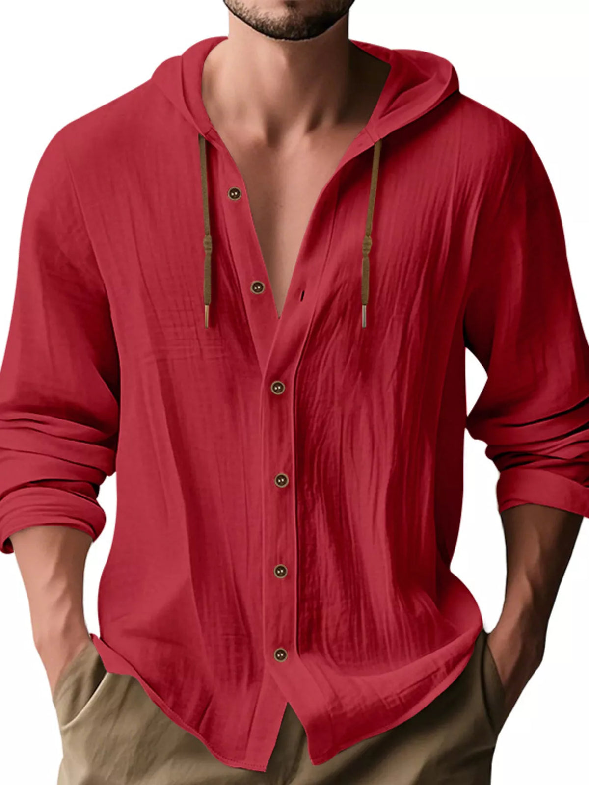 Men's Full Size Drawstring Button Up Hooded Shirt Plus Size