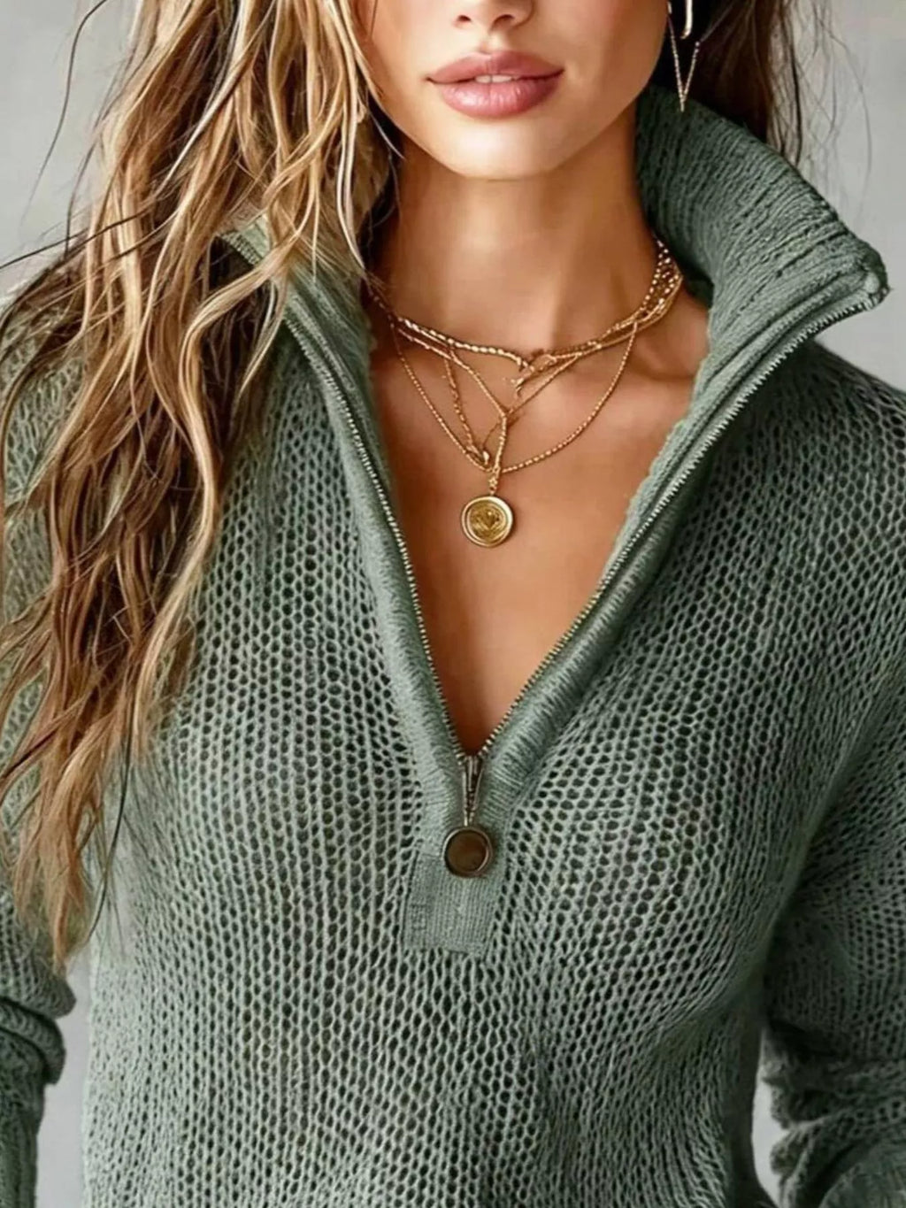 Women's Half-Zip Dropped Shoulder Sweater