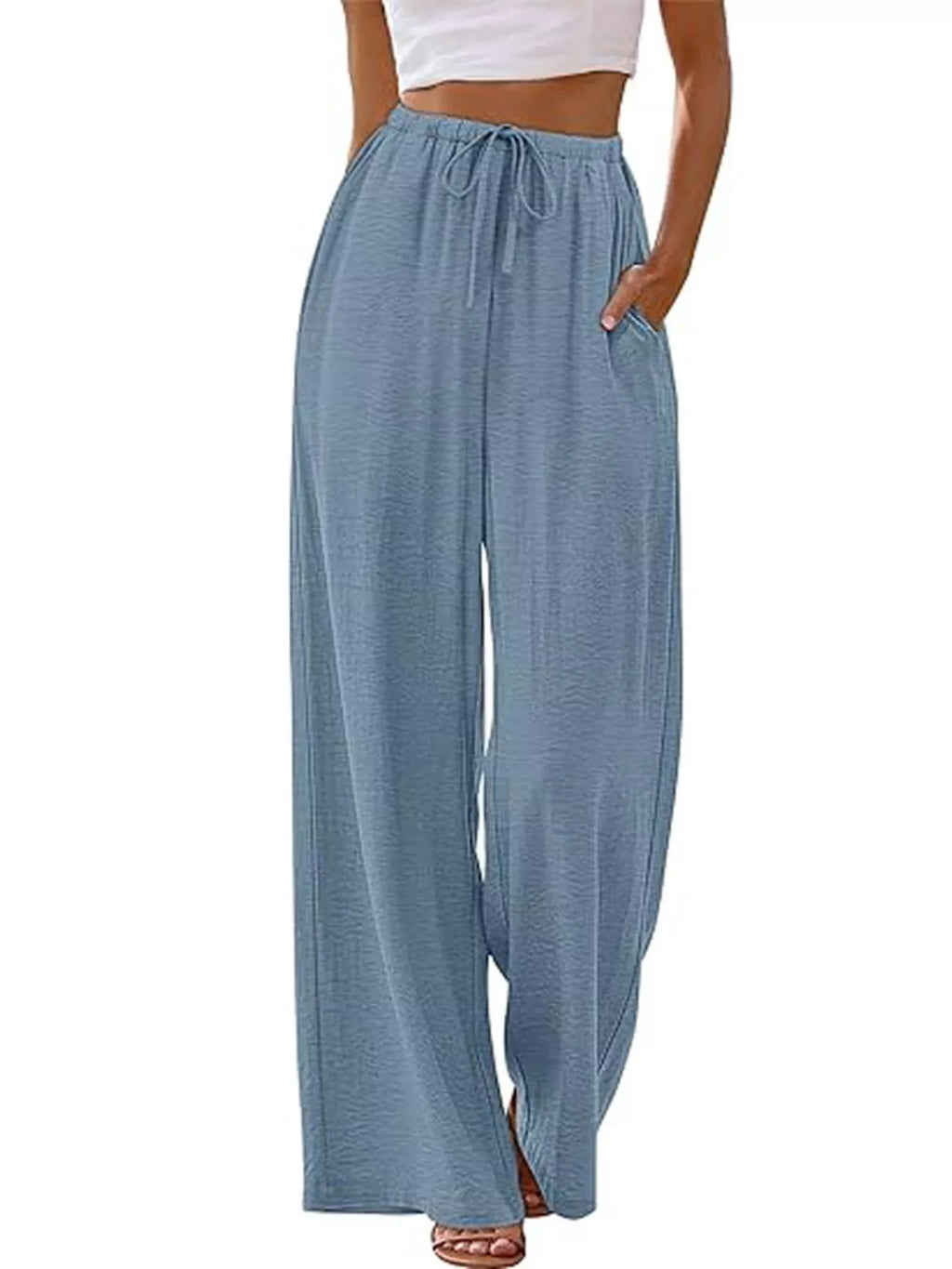 Women's Blue High-Waisted Wide-Leg Pants - Blue