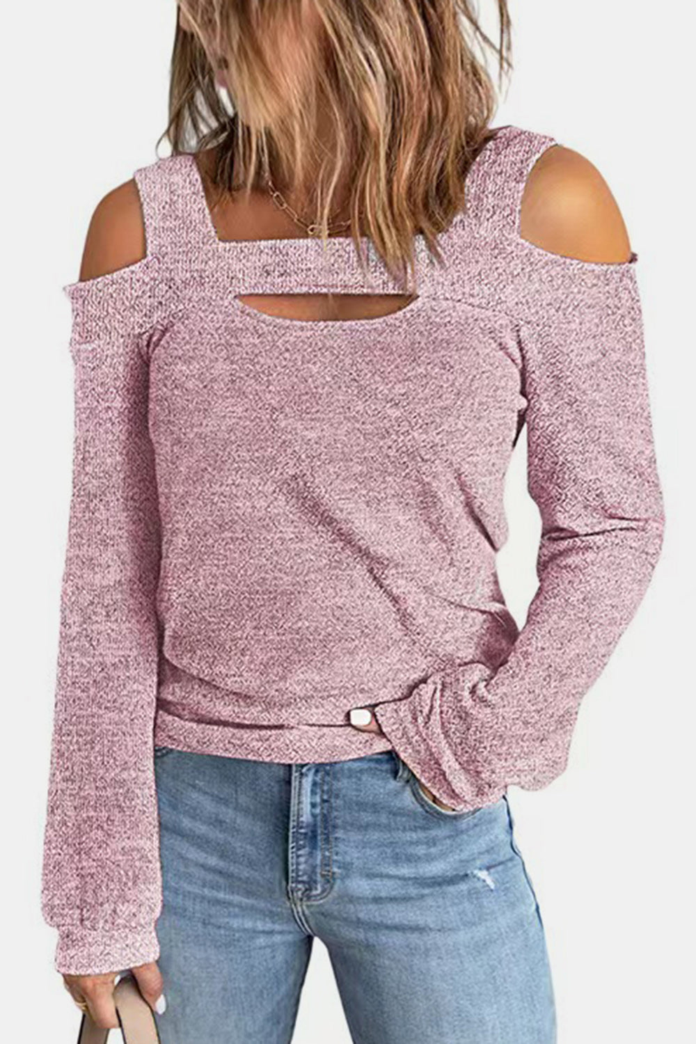 Women's Cutout Cold Shoulder Blouse - Light Mauve