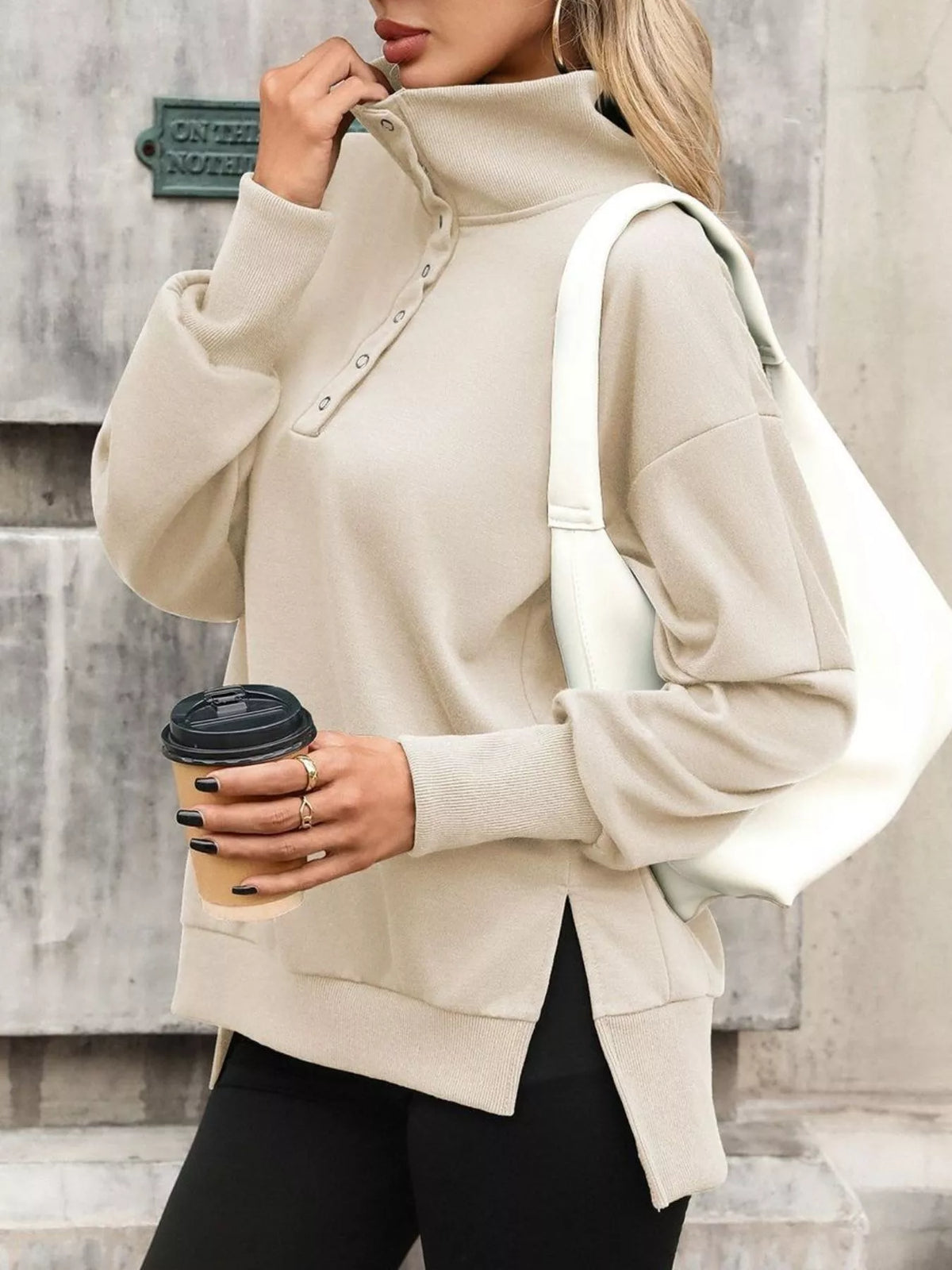 Women's Side Slit Half Snap Sweatshirt