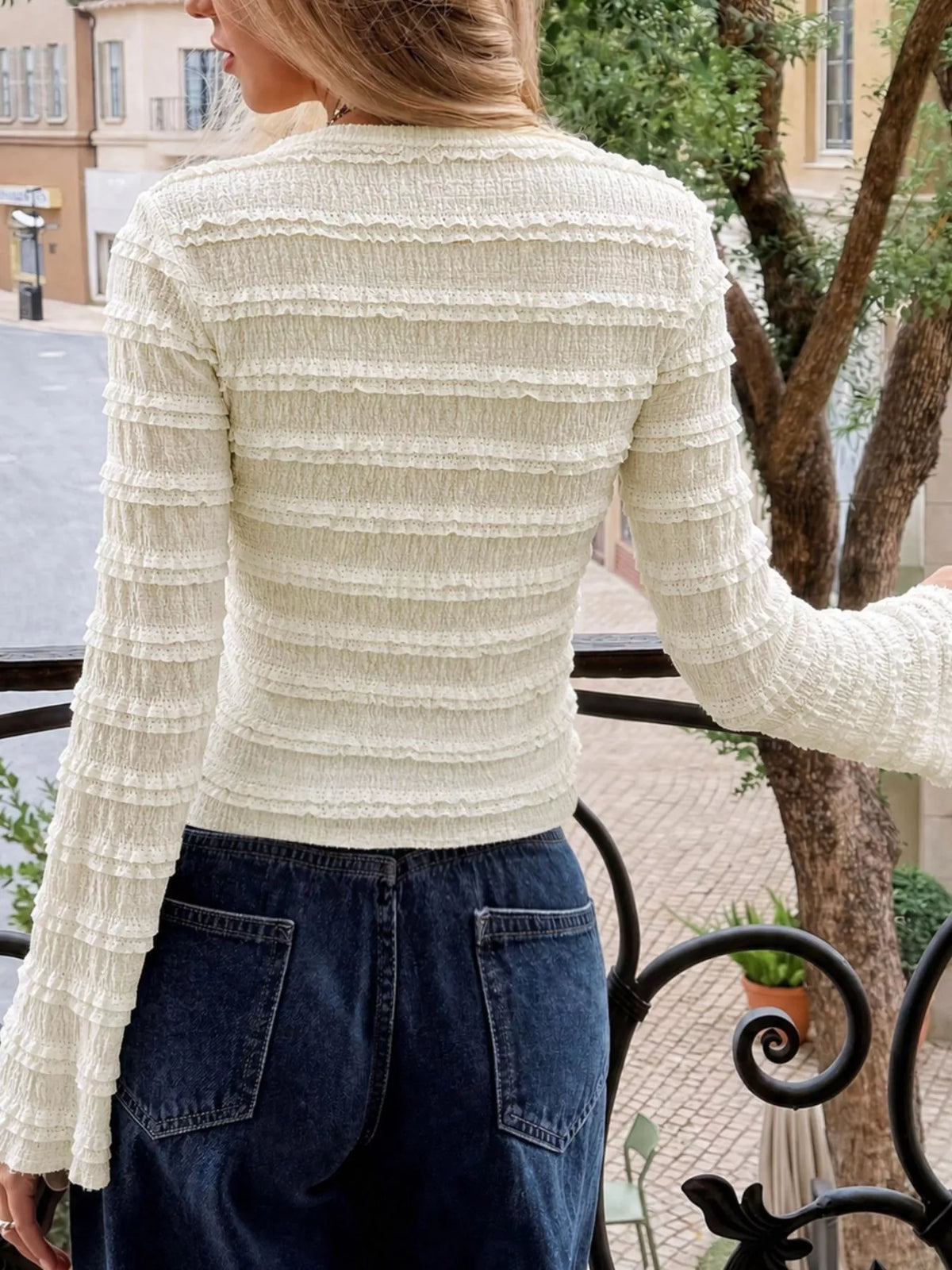 Women's Apricot Bow Textured Long-Sleeve T-Shirt - Apricot
