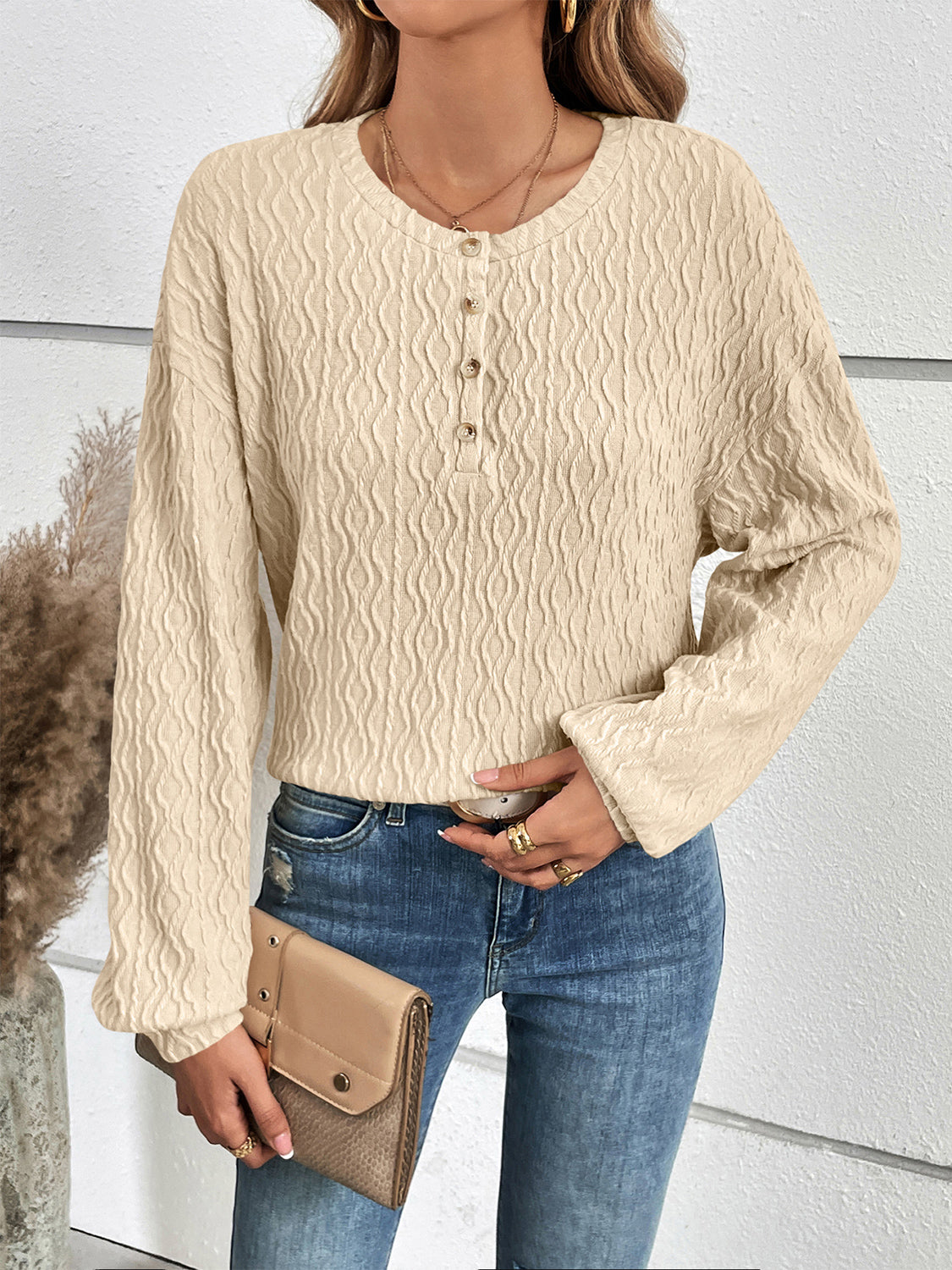Women's Half Button Long Sleeve Top