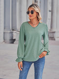 Women's Eyelet V-Neck Flounce Sleeve Blouse - Gum Leaf