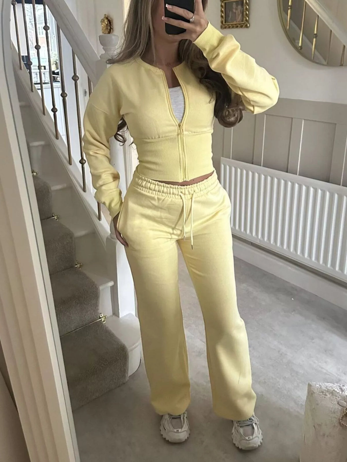 Women's Zip-Up Crop Hoodie and High-Waisted Pants Set
