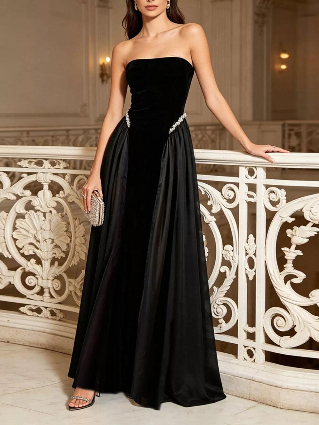Women's Black Lace Up Back Tube Maxi Dress - Black