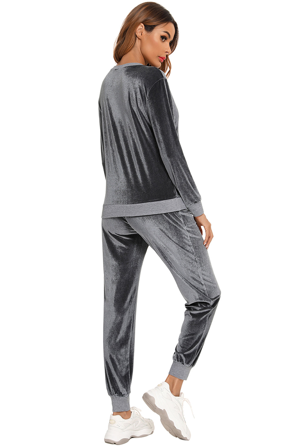 Women's Round Neck Long Sleeve Loungewear Set with Pockets