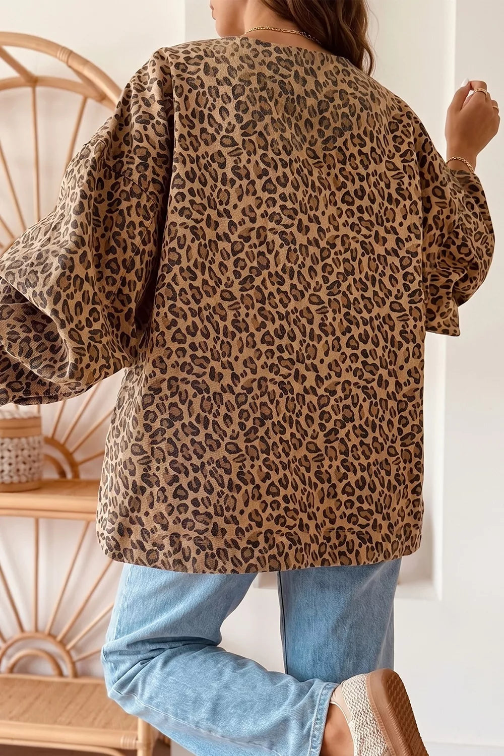 Women's Leopard Print Denim Jacket - Leopard