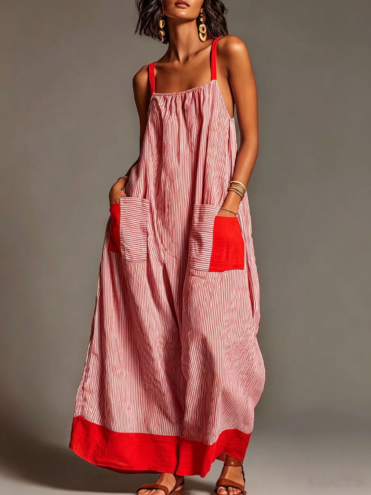 Striped High-end Slip Dress, New Summer Product, Elegant Long Dress For Women For Travel And Vacation