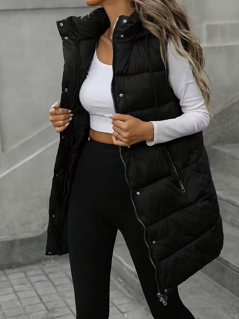 Women's Fashionable Warm Long Hooded Vest