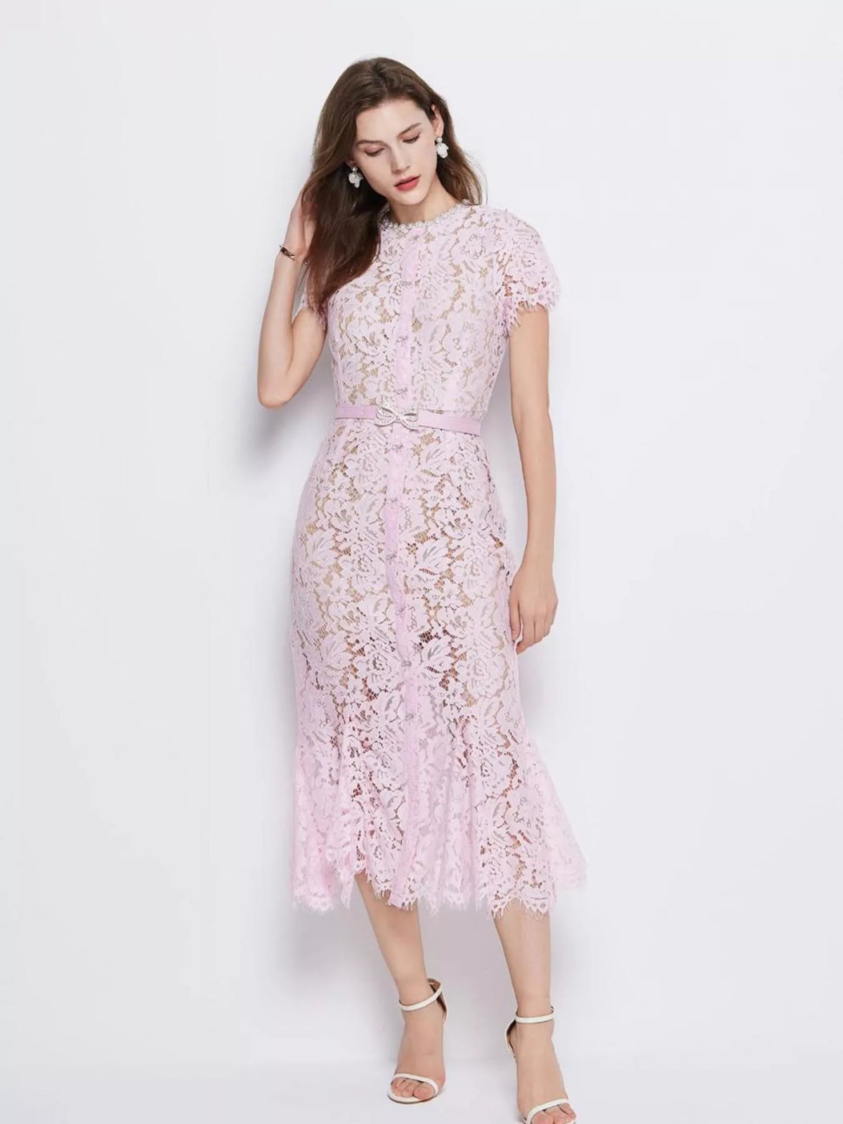 Women's Lace Short Sleeve Mermaid Dress