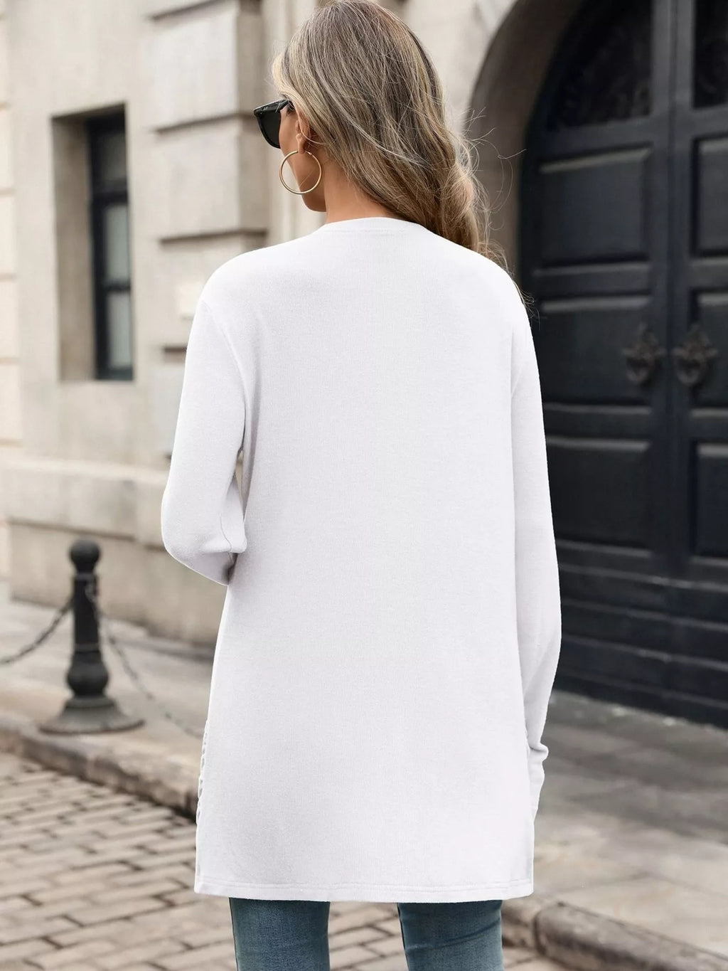 Women's Ruched Pocket Open Front Cardigan