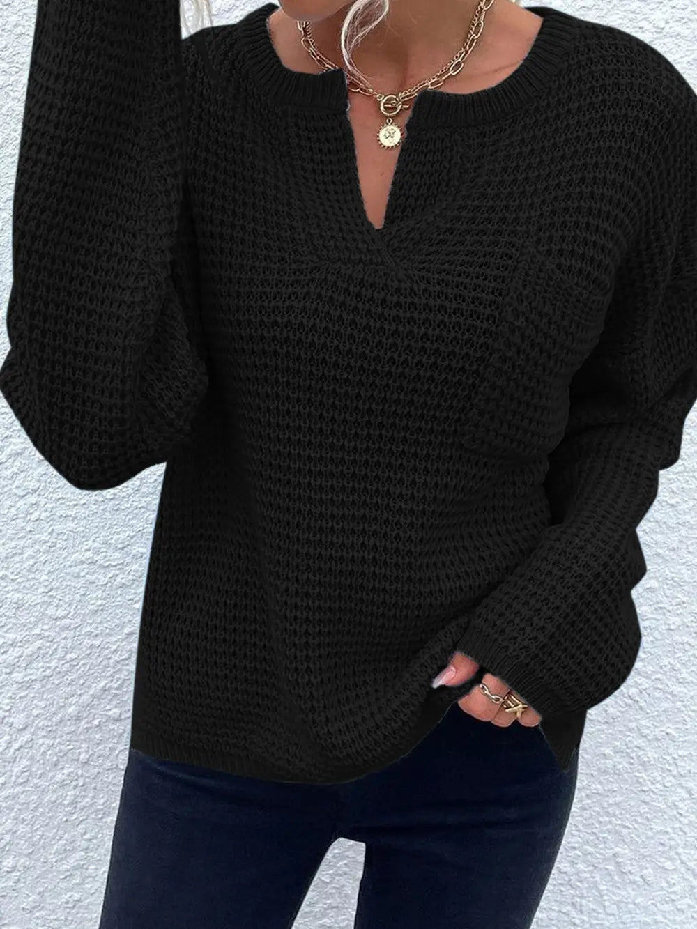 Women's Notched Long Sleeve Sweater