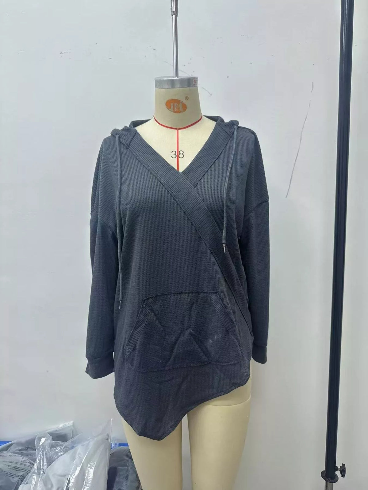 Women's Drawstring Waffle Knit Hoodie
