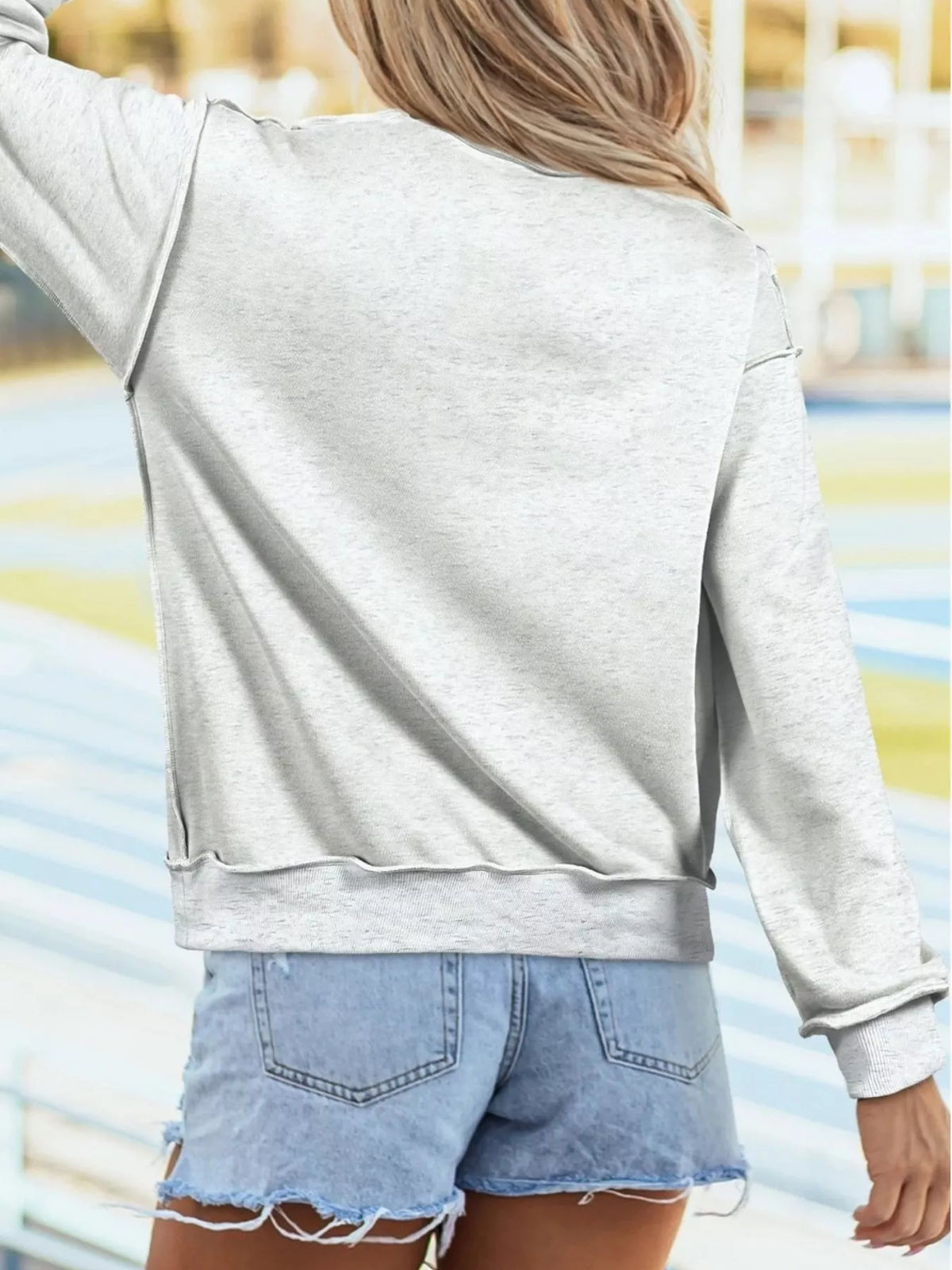 Women's Mock Neck Exposed Seam Long Sleeve Sweatshirt