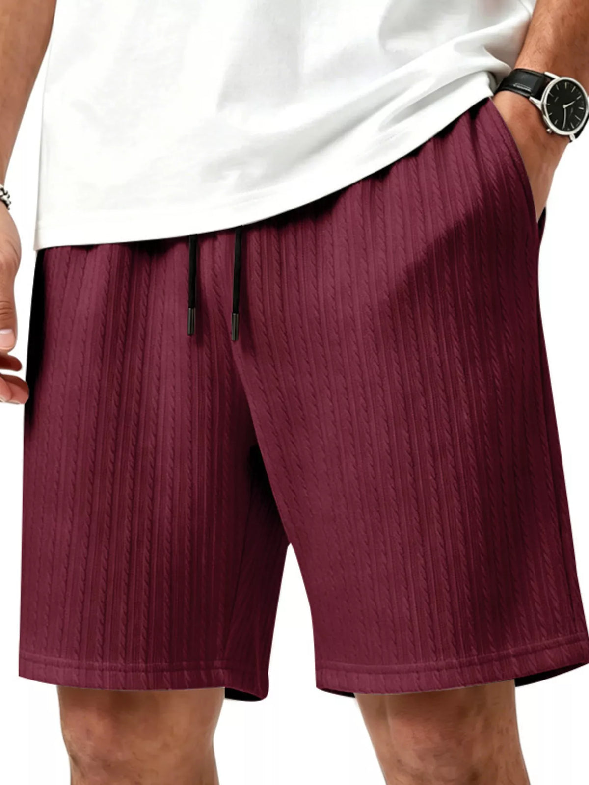 Men's Full Size Casual Texture Drawstring Shorts Plus Size