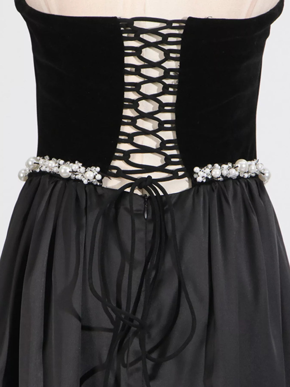 Women's Black Lace Up Back Tube Maxi Dress - Black