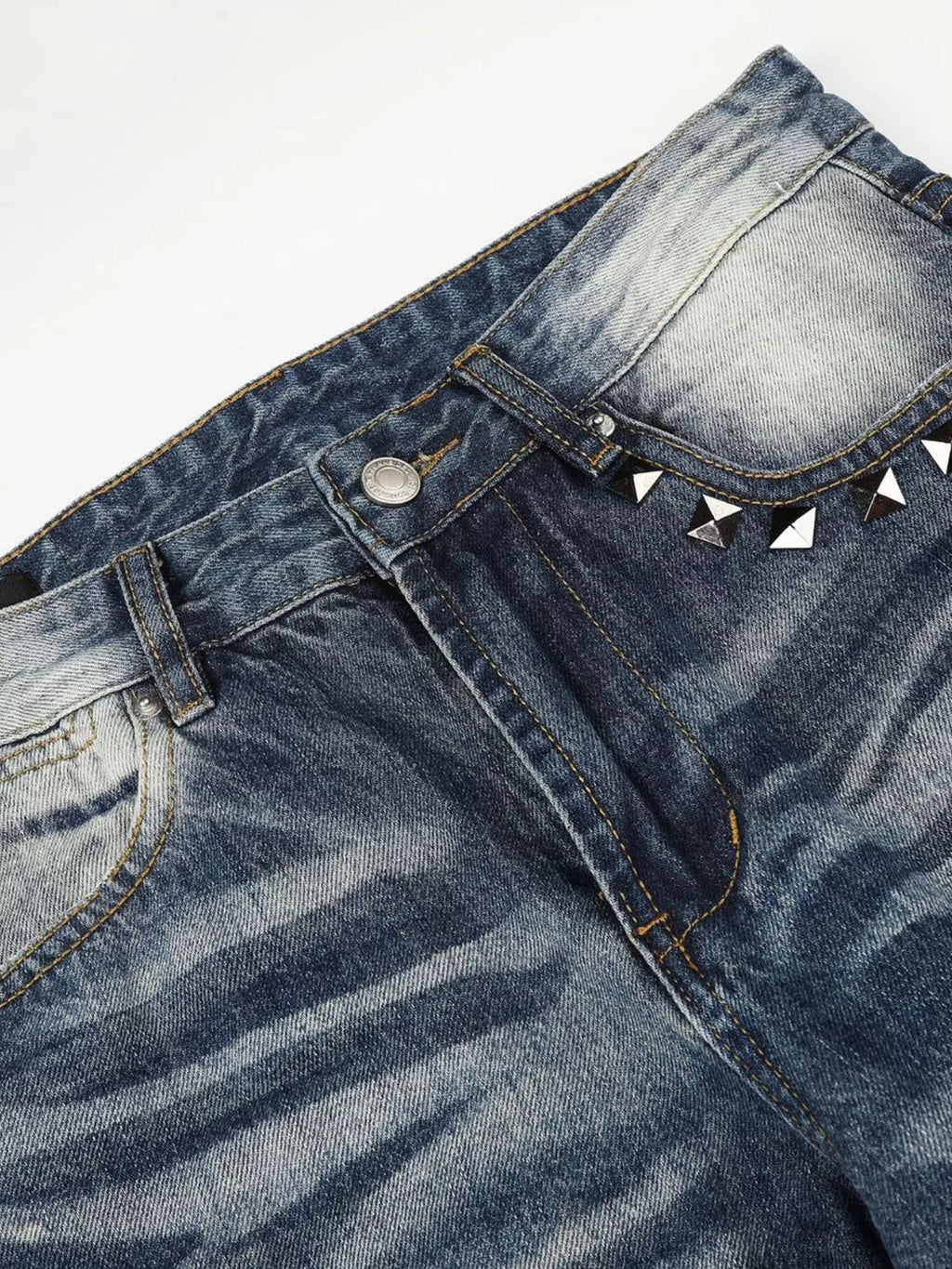 Men's Blue Men's Studded Washed Bootcut Jeans - Blue
