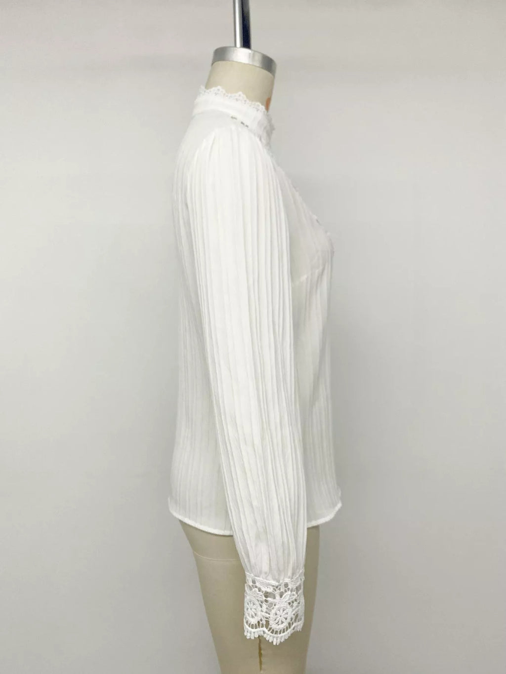 Women's White Lace Detail Long Sleeve Shirt - White