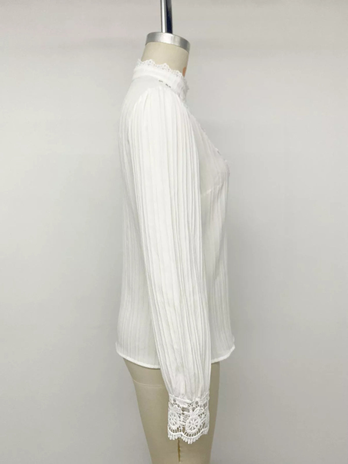 Women's White Lace Detail Long Sleeve Shirt - White