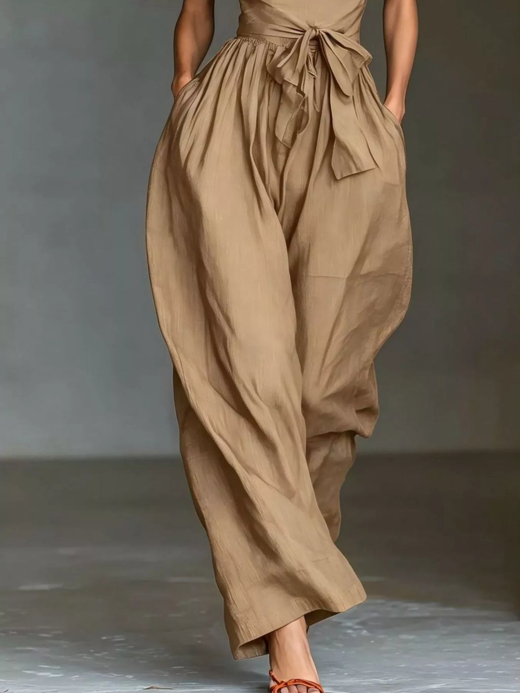 Women's Halter Neck Wide-Leg Jumpsuit with Waist-Tie Detail