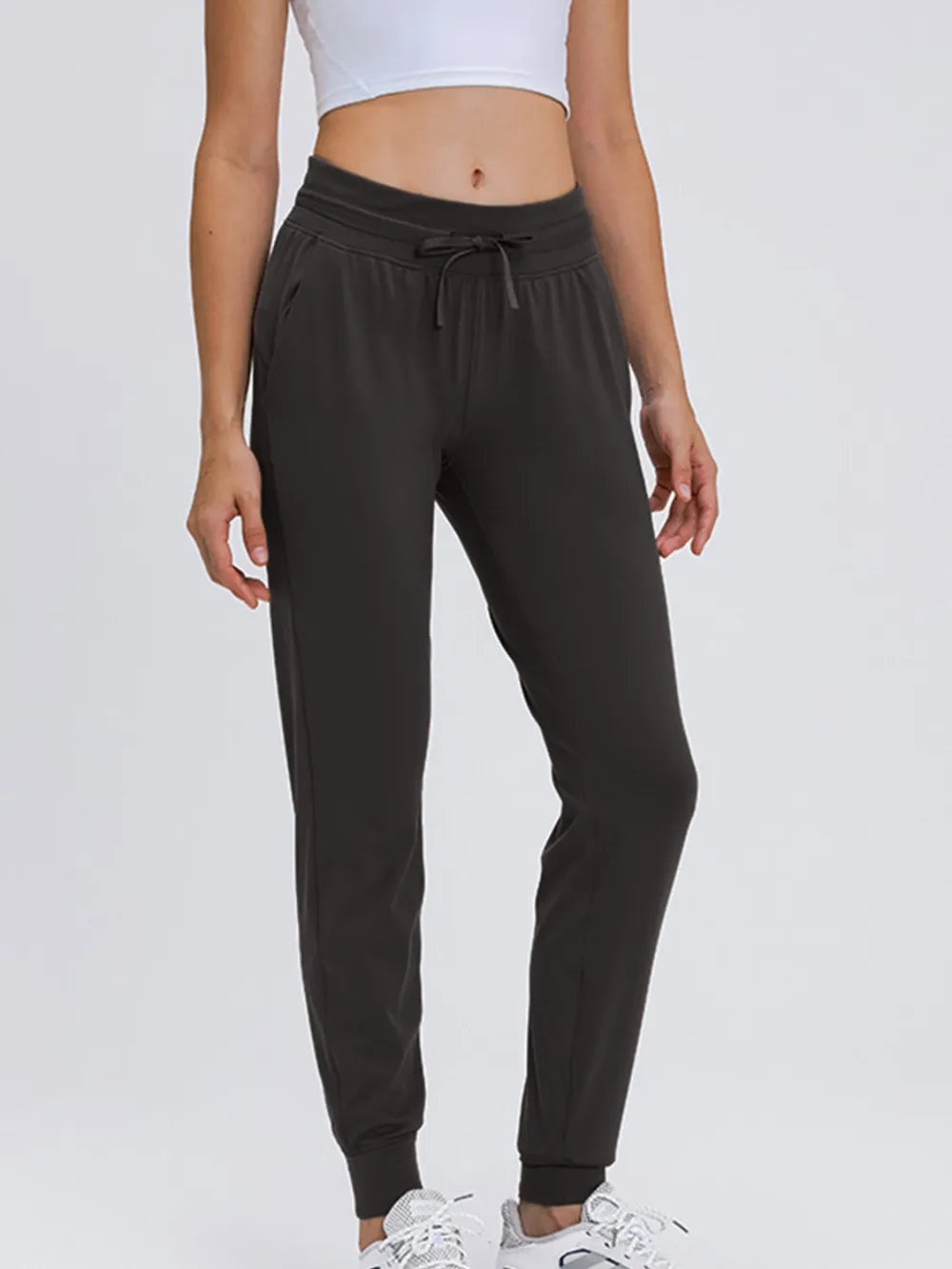 Women's Double Take Tied Joggers with Pockets - Dark Gray