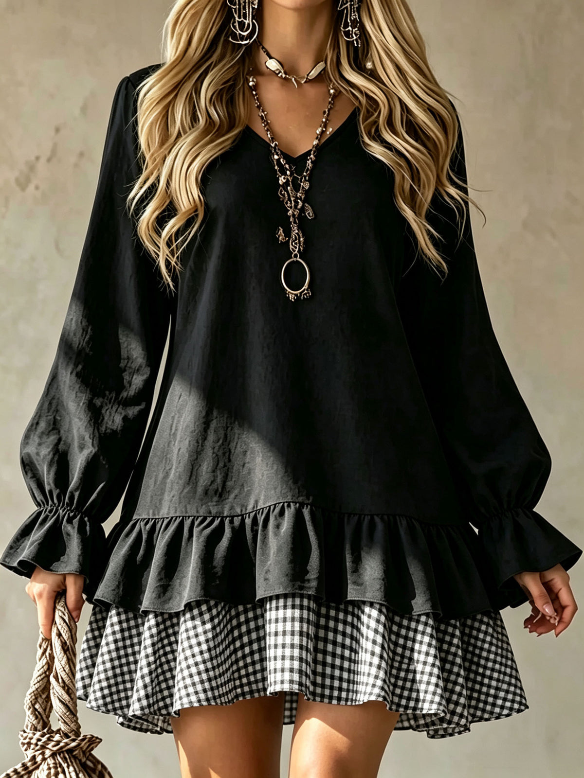 style V-neck Long-sleeved Dress
