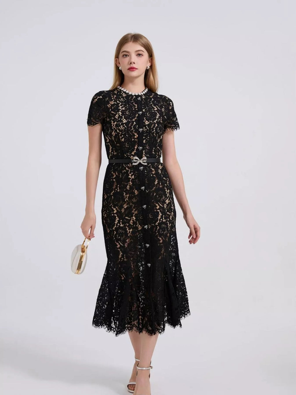 Women's Lace Short Sleeve Mermaid Dress