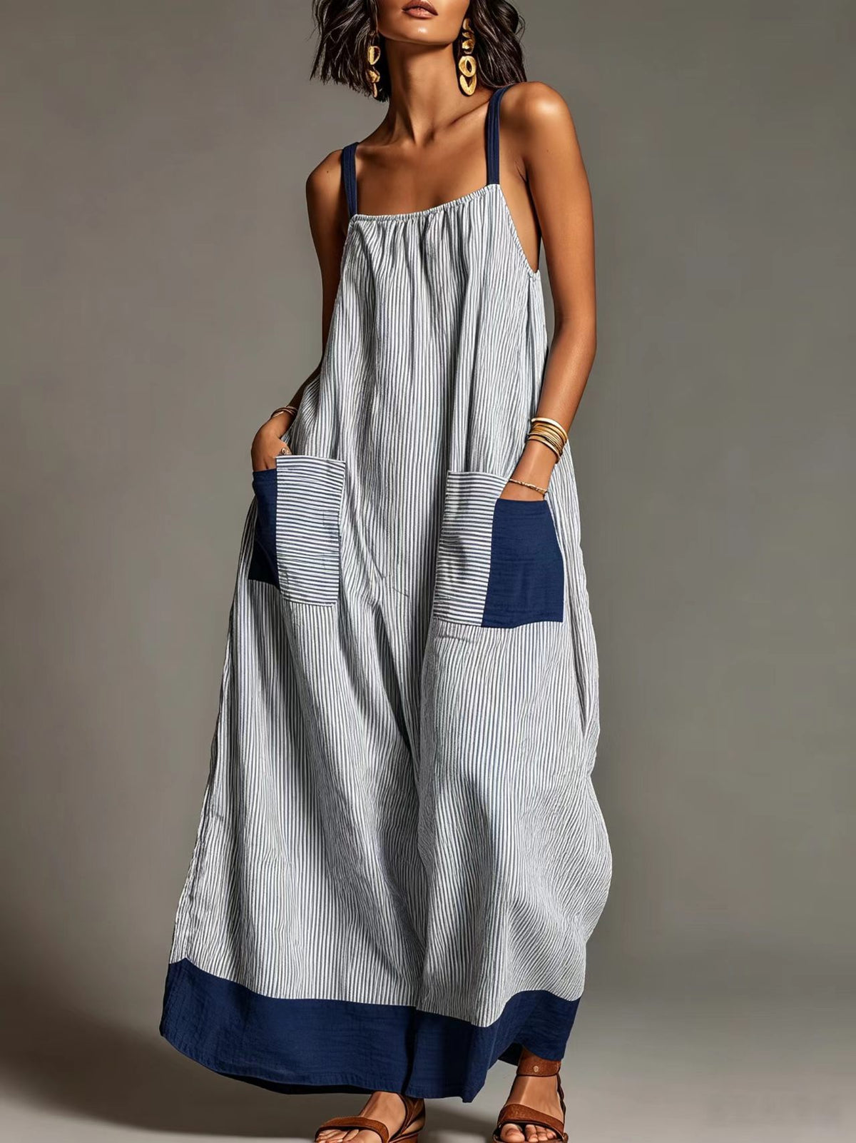 Striped High-end Slip Dress, New Summer Product, Elegant Long Dress For Women For Travel And Vacation
