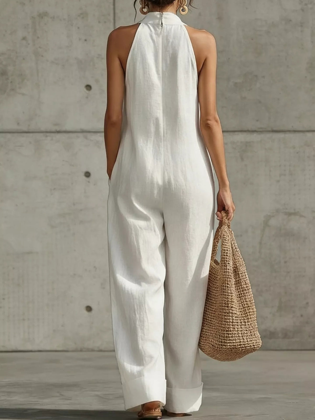 Women's Halter Neck Wide-Leg Jumpsuit, Plus Size