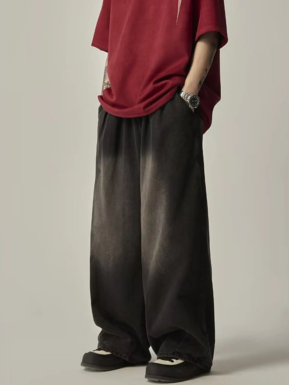 Men's Plus Size Vintage Wash Wide Leg Jeans in Black & Blue